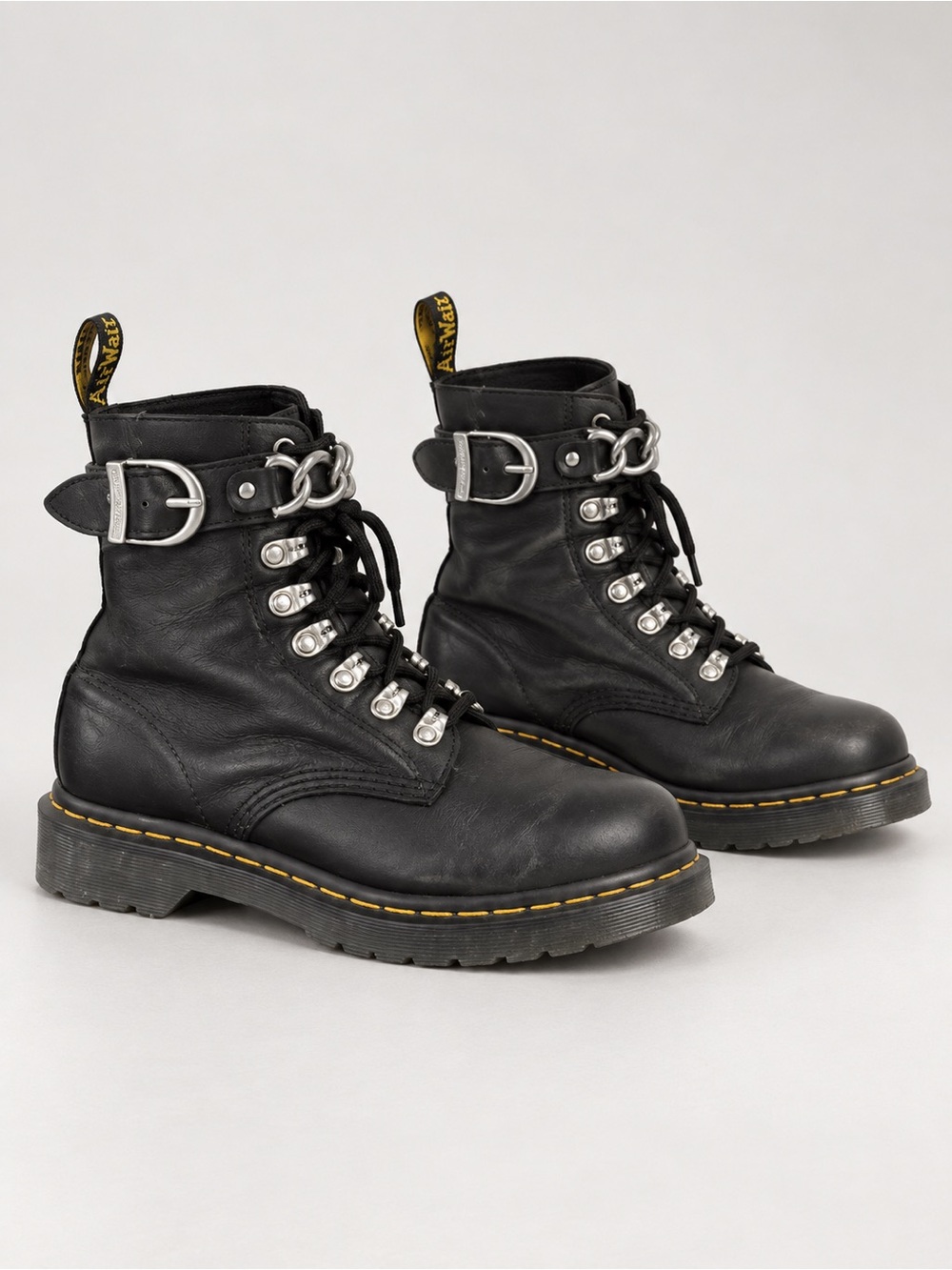 Doc Martens 1460 Pascal Chain Lace Up Combat Boots in Black Leather Womens 7